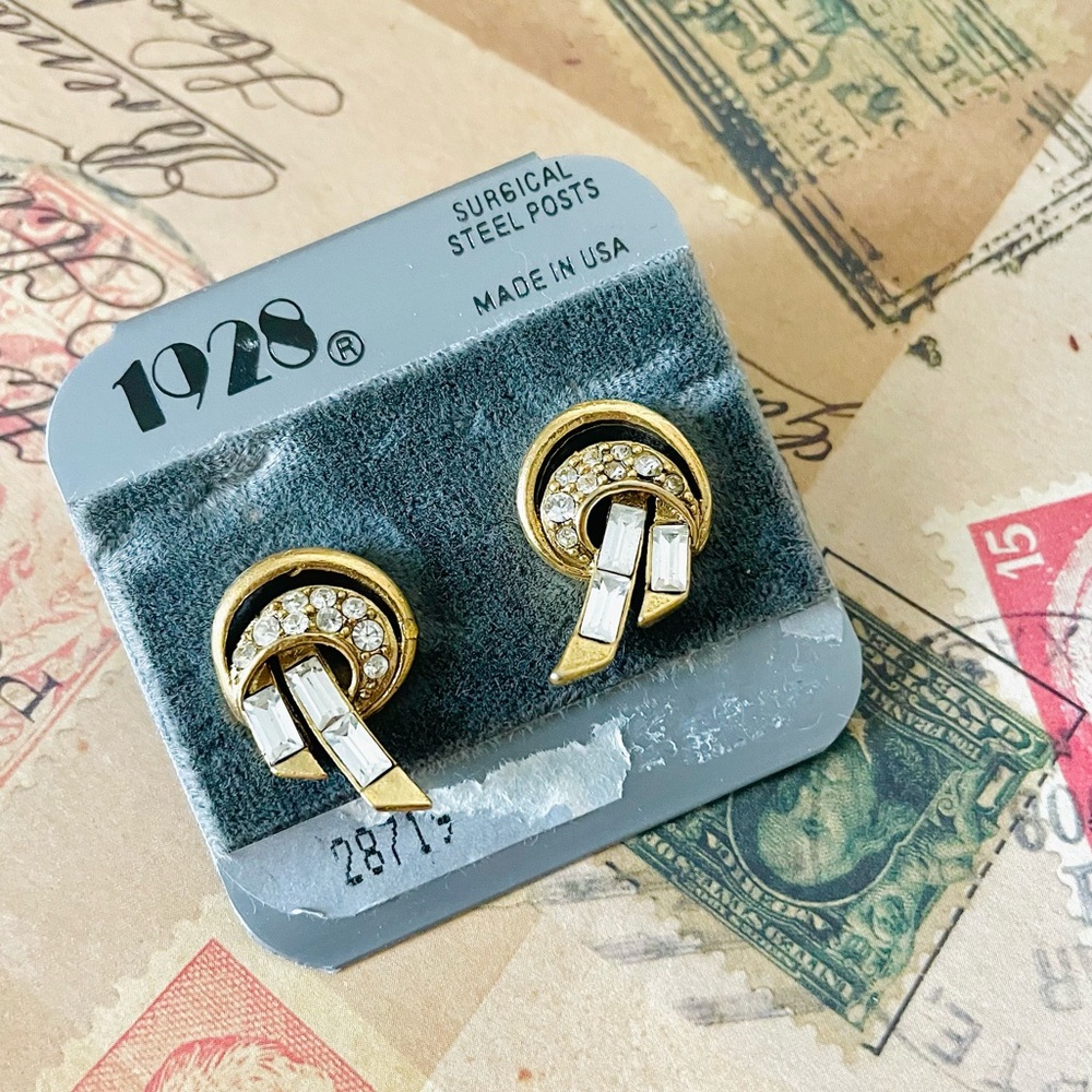 Vintage 1928 Gold‎ Tone Rhinestone Earrings